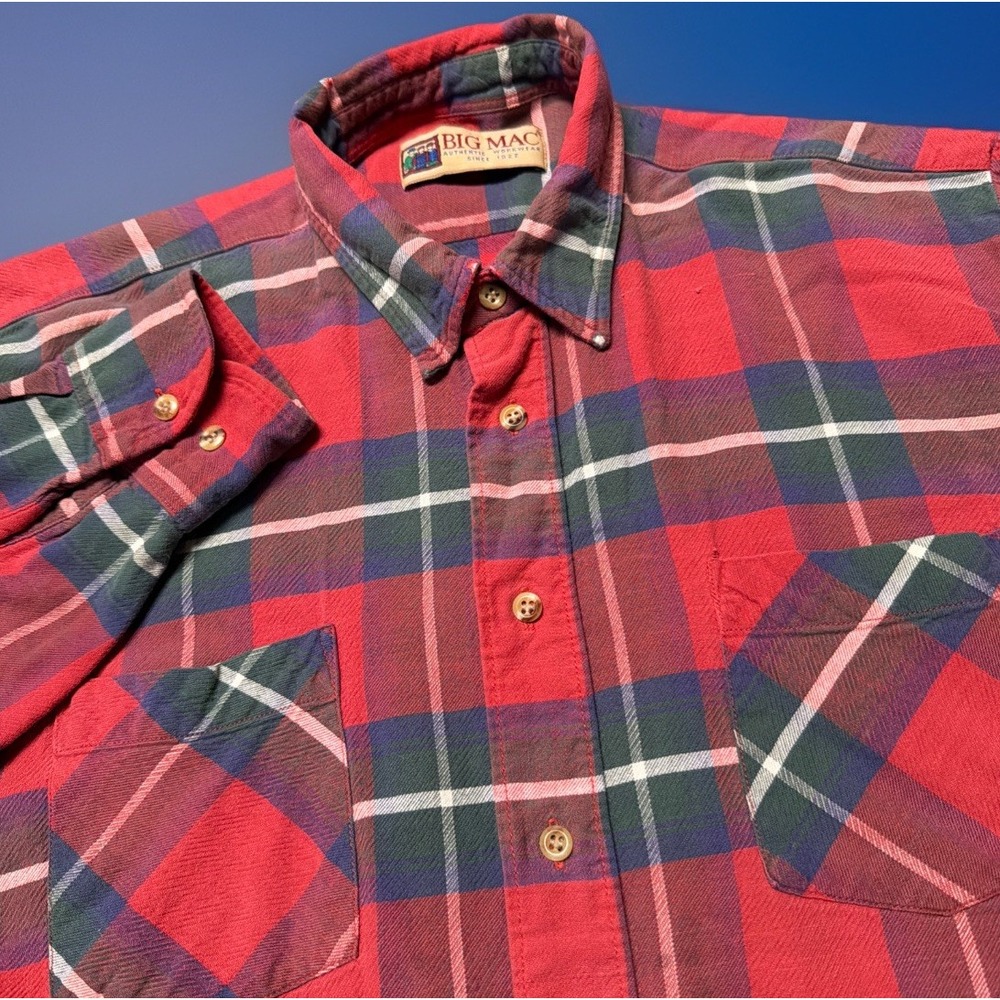 Vintage Big Mac Flannel Mens Large Red Plaid Cotton 80s 90s JC Penney‎
